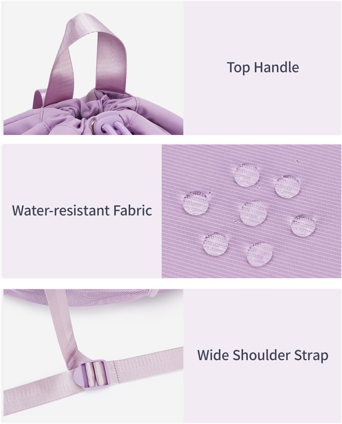WANDF Drawstring Backpack for Women, Lightweight Gym Bag with Yoga Mat Strap, Water-Resistant String Backpack with Mesh Pocket (Grey, Patent Pending)