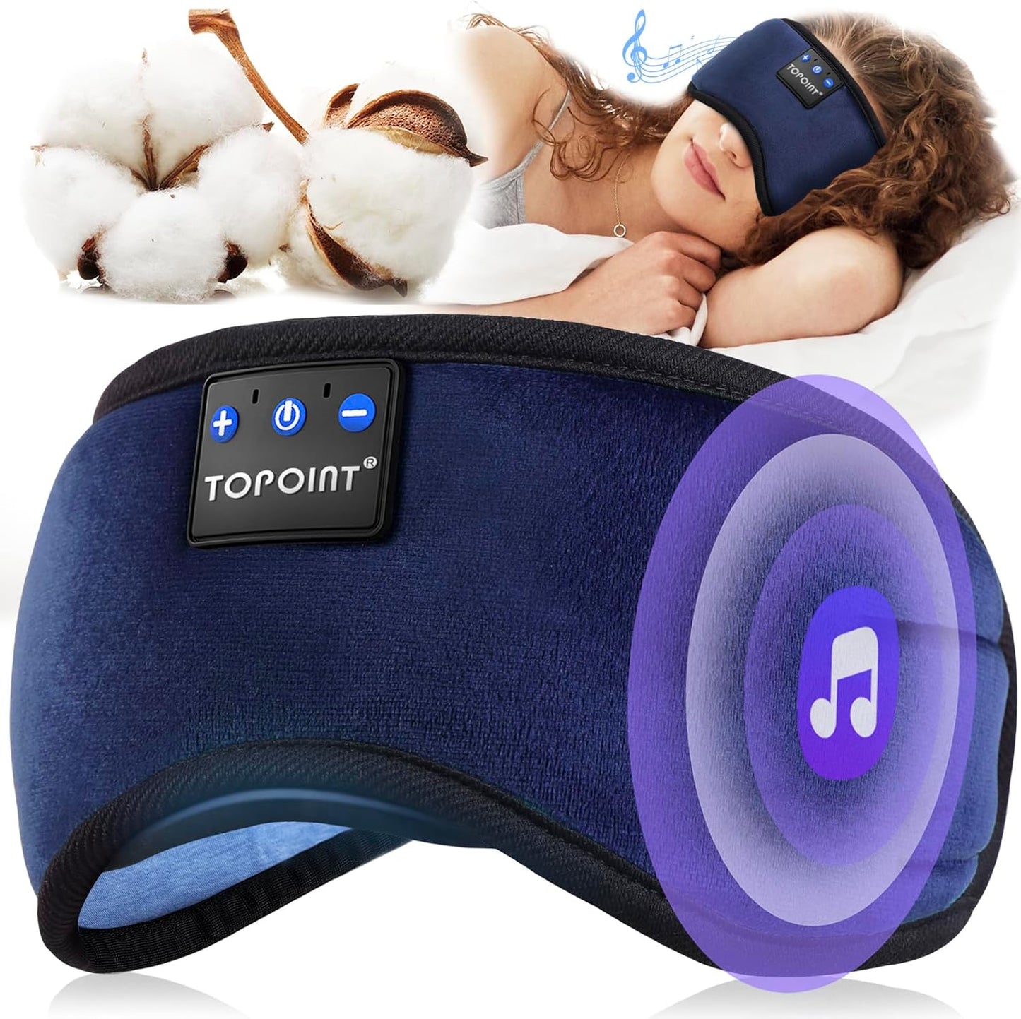 TOPOINT Sleep Mask with Headphones Bluetooth 5.4 Wireless, Sleep Headphones Earphones Earbuds with Microphone HD Speakers Music, Blackout Eye Mask for Sleeping Travel Meditation Men Women Cool Gadgets