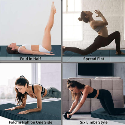 Foldable Wide & Large Yoga Mat – Cushioned, Compact & Easy to Store | 6mm & 8mm Thick | For Home, Gym, Travel, Yoga, Pilates & Floor Exercises