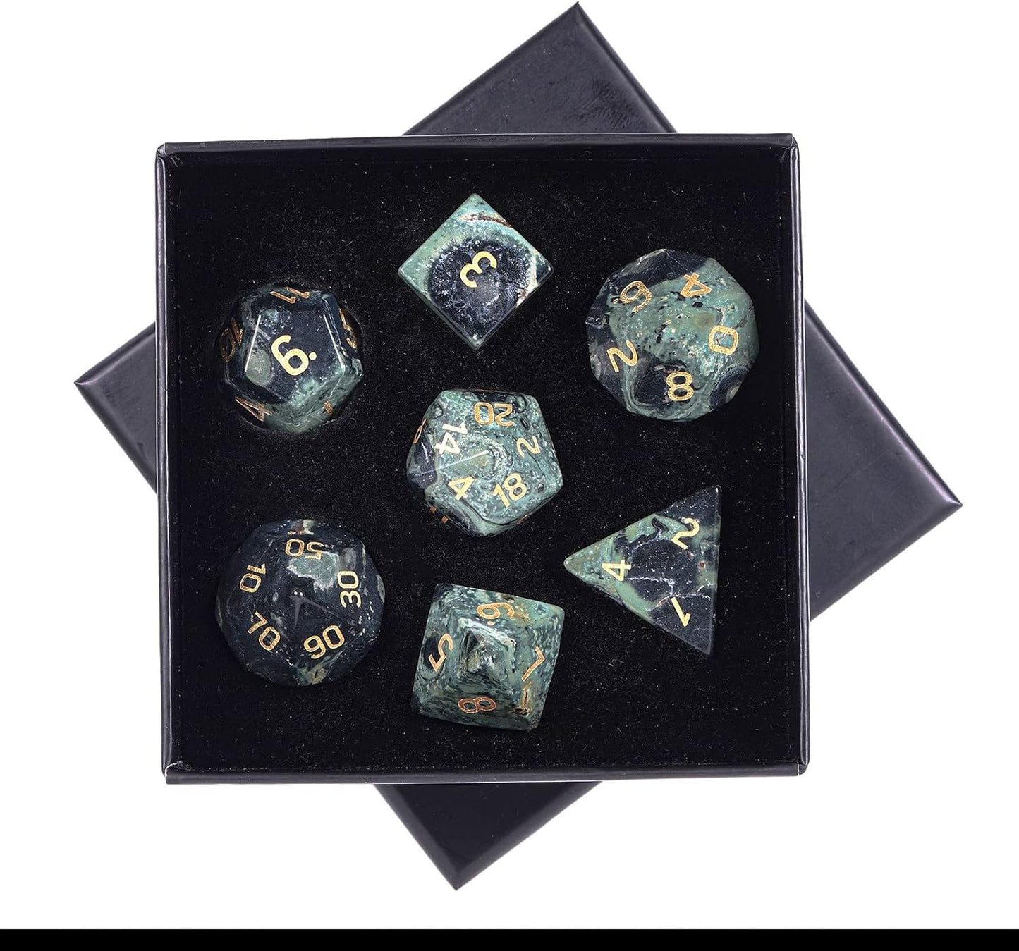 mookaitedecor 7 PCS Blue Howlite Turquoise Crystal Polyhedral DND Dice Set, Polished Tumbled Stones Dices for RPG MTG Table Games Home Decoration
