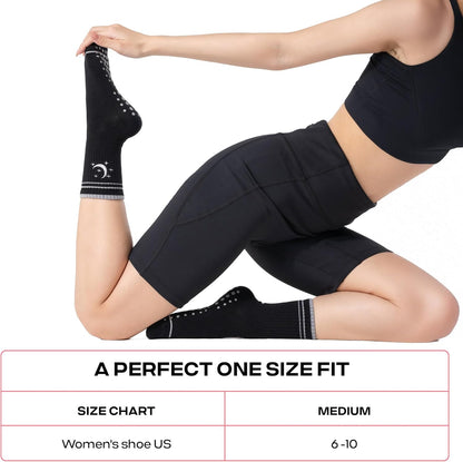 COOLMATE Pilates Socks with Grips for Women, Yoga Socks, Crew Non Slip Women for Barre, Pilates Gifts for Women - Colors B