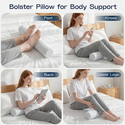 Neck Roll Pillow, Memory Foam Neck Support Pillows, Round Neck Pillows, Cylinder Bolster Pillows for Bed, Couch, and Yoga, Removable Washable Cover,18 * 4.1 * 4.1inch (Cool-Blue)