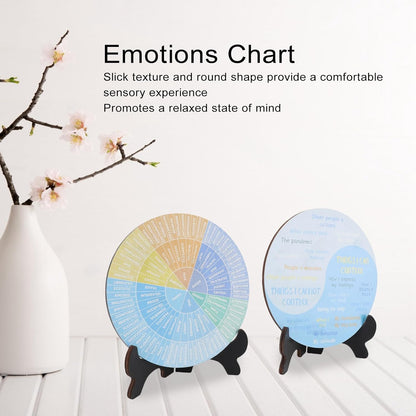 YUYTE 2pcs Feelings Wheel Emotions Chart, Emotion Wheel with Premium Poplar Wood Stand for Bedrooms Living Rooms Offices Yoga Meditation Spaces, Office Desk Decor