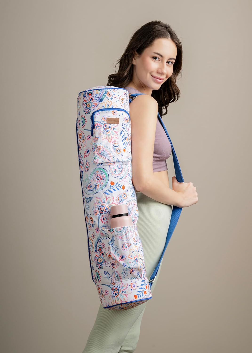 Maison d' Hermine Yoga Mat bag, Cylindrical bag for Woman&Men, yoga mat Bag &Adjustable shoulder straps Yoga Mat Carrier Bag with Drawstring Water Bottle Pocket and zipper pocket Easter Gifts