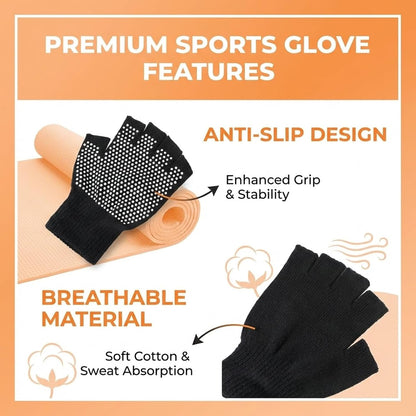 Yoga Gloves with Grips for Women, Non Slip Fingerless Pilates Gloves Exercise Glove Women Half-Finger Workout Glove Weight Lifting Glovefor Yoga, Rowing and Cycling (Black, Gray)
