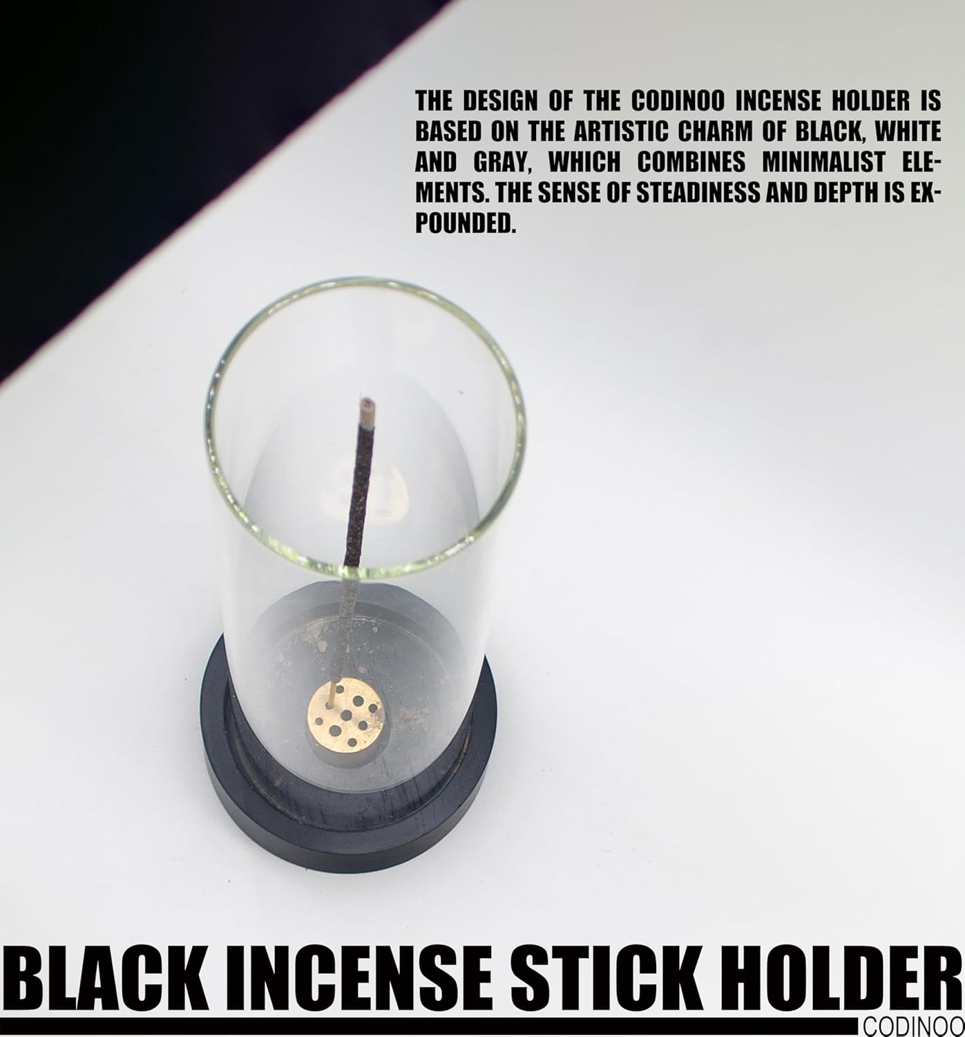 Incense Holder for Sticks,Modern Incense Stick Holder with Glass Ash Catcher[Anti ash Flying], Incense Burner Holder,Zen Glass Incense Holder,for Spa Home Decor Yoga Meditation[Black]