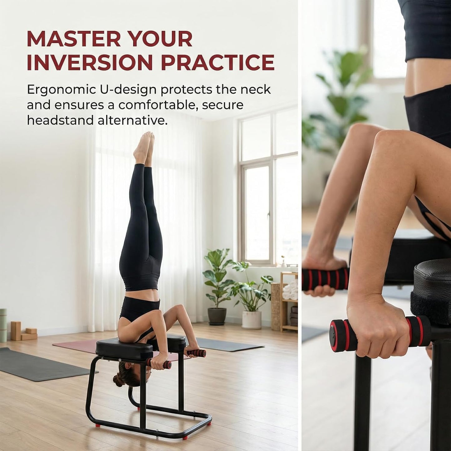 Yoga Headstand Bench with Double Armrests, U-Shaped Inversion Chair for Handstand Training, 400LB Capacity Non-Slip Headstand Trainer Stool for Home Gym Physical Therapy Posture Support