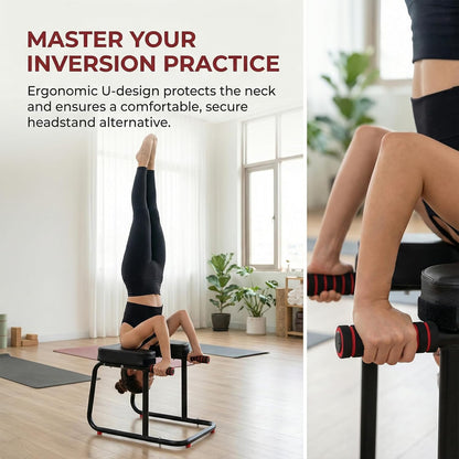 Yoga Headstand Bench with Double Armrests, U-Shaped Inversion Chair for Handstand Training, 400LB Capacity Non-Slip Headstand Trainer Stool for Home Gym Physical Therapy Posture Support