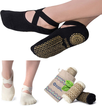 Ozaiic Pilates Socks for Women Non Slip Grip, Yoga Socks with Grippers for Barre, Hospital, Ballet, Dance, Barefoot Workout