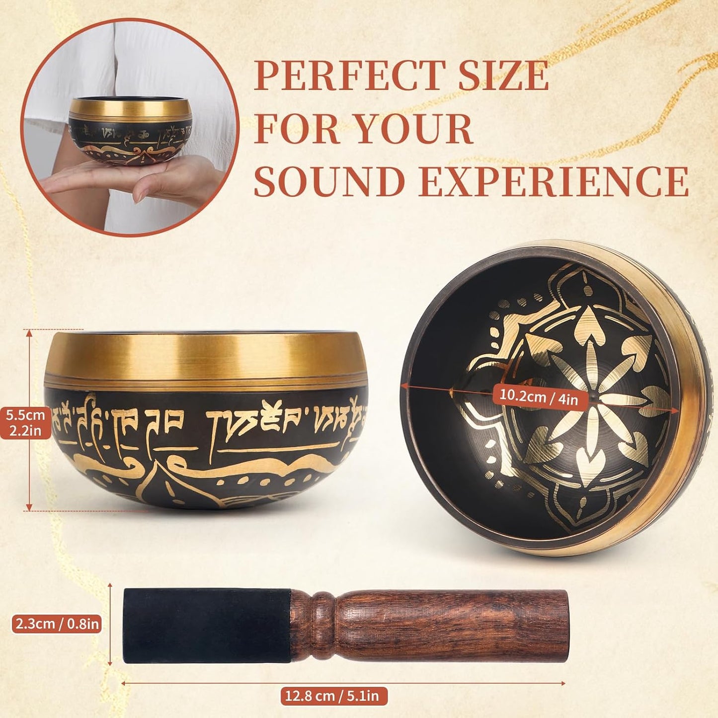 AKLOT HandMade Meditation Singing Bowl: Tibetan Sound Bowl Set with Pure Tone, Sound Bath Bowl with Cushion, Mallet, Carry Bag, Spiritual Gift for Chakra Clearing, Yoga, Prayer, Relaxation (5 Inch)