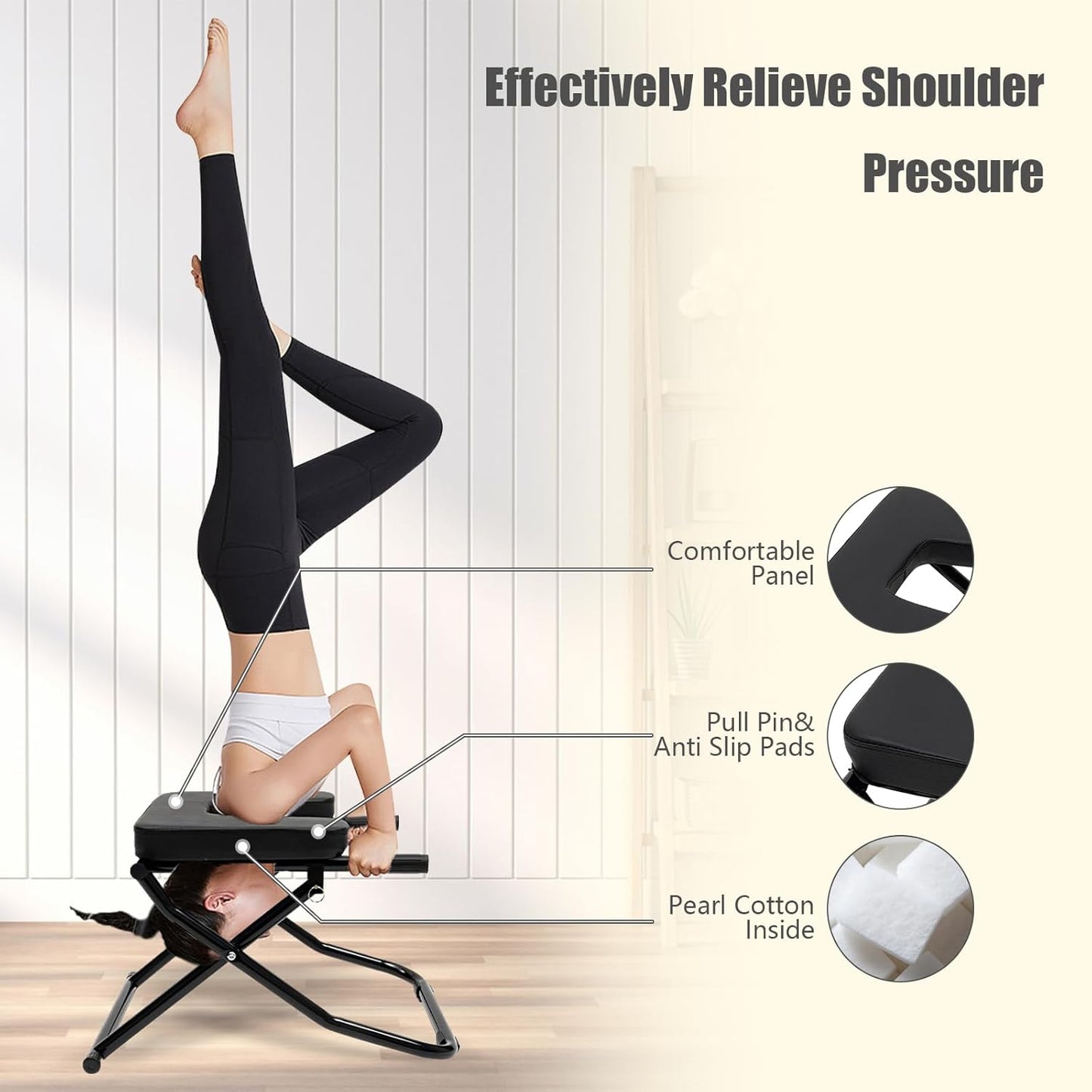 Foldable Yoga Headstand Bench, 330.7 LBS Capacity Multi-Functional Yoga Inversion Chair Feet Up Trainer Headstand Stool for Home Workout&Fitness&Gym