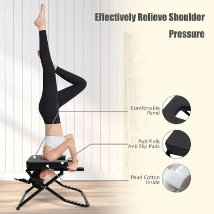 Foldable Yoga Headstand Bench, 330.7 LBS Capacity Multi-Functional Yoga Inversion Chair Feet Up Trainer Headstand Stool for Home Workout&Fitness&Gym