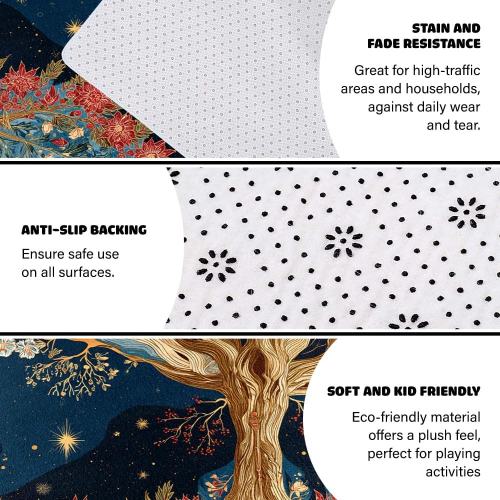 Tree of Life Area Rug – Bohemian Mandala Carpet for Living Room, Bedroom, Meditation Space, Yoga, Spiritual Home Décor – Large Soft Floor Mat for Indoor Decoration (TOL08)