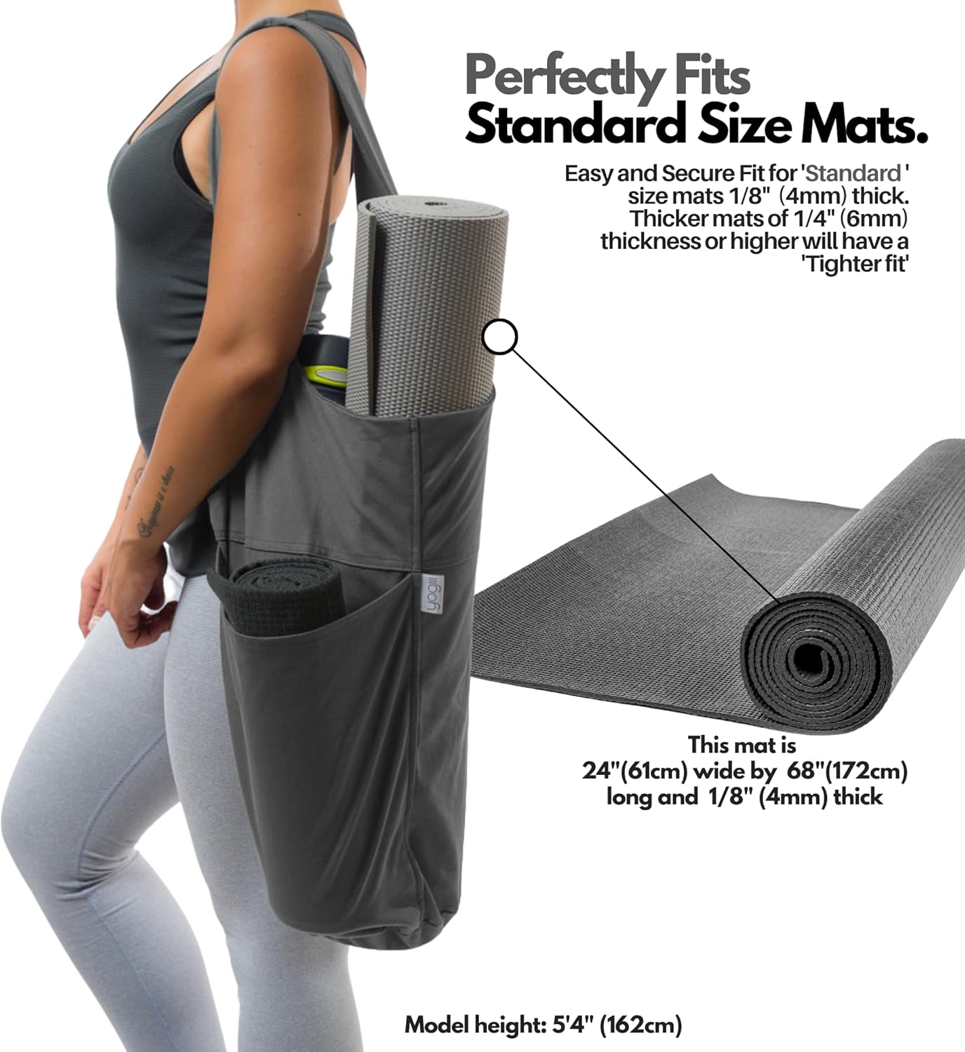 Yogiii Yoga Mat Bag | The ORIGINAL YogiiiTote | Yoga Mat Carrier Tote Sling w/Large Side Pocket & Zipper Pocket | Fits Most Size Mats
