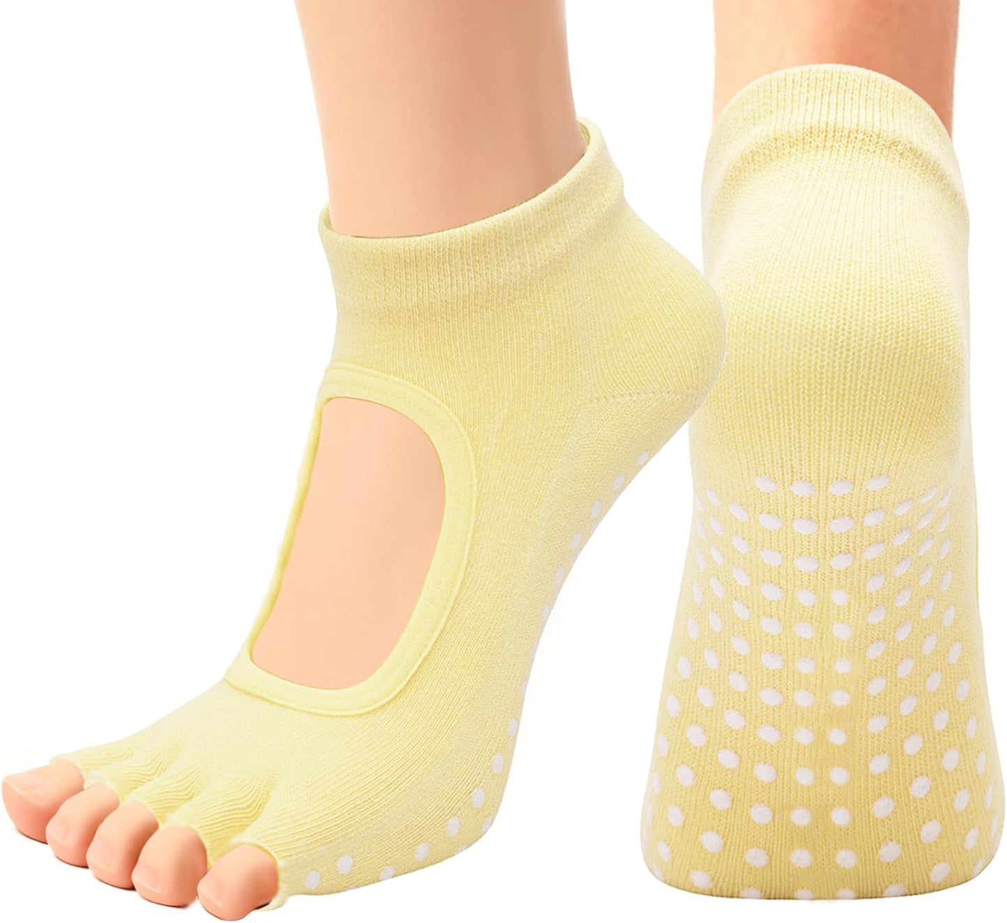 1/2 Pairs Pilates Socks with Grips for Women Non Slip Yoga Barre Grippy Gripper Socks Woman Toe Socks Size 5.5-8.5