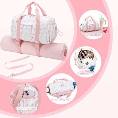 LEDAOU Small Gym Bag for Women, Mini Duffle Bag with Yoga Mat Holder Lightweight Carry On Sports Bag with Separate Shoe Pocket and Wet Pocket Duffel Bags Dance Yoga Workout Bag (Pink)