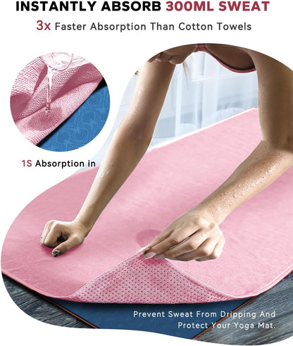 HAPBEAR Hot Yoga Towel with Non-Slip Grip Dots, Super-Absorbent Microfiber Yoga Mat Towel for Sweaty Bikram, Pilates and Studio Workouts - Grey