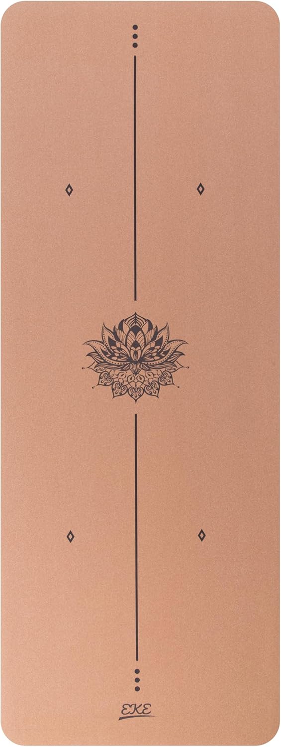 EKE Cork Yoga Mat with body Lines-Non-Slip Sweatproof Surface-100% Recycleable Materials-Eco Friendly-Ideal for Hot Yoga