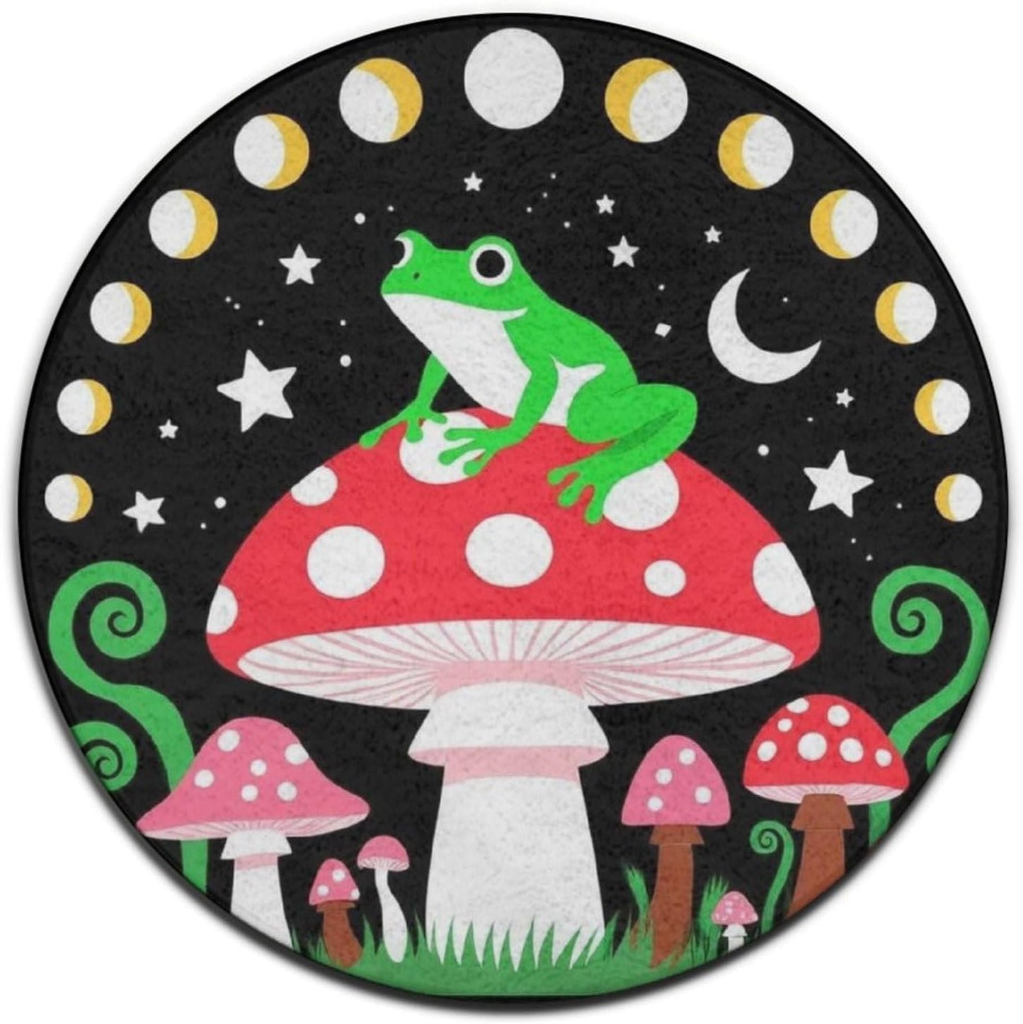Large Home Decor Mat, Soft Round Yoga Carpet, Non Slip Machine Washable Home Office Circle Rug Gothic Witchy Sun Moon Mushroom Moth