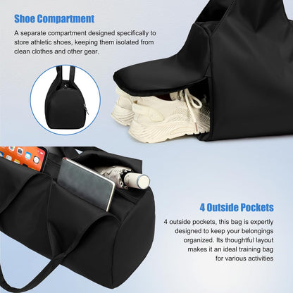 forestfish Yoga Gym Bag for Women with Shoes Compartment & Wet Dry Storage Pockets Lightweight Duffel Bag, Beige
