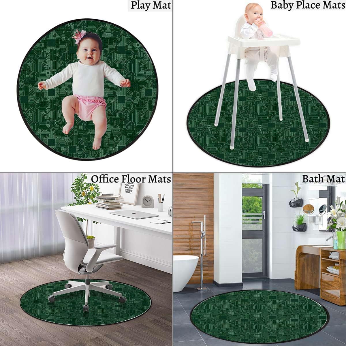 Emerald Fern Green Round Area Rugs,Indoor Throw Runner Circle Rug Entryway Doormat Floor Carpet Pad Yoga Mat for Bedroom Living Room Circuit Board Diagram Diameter 39.4 in