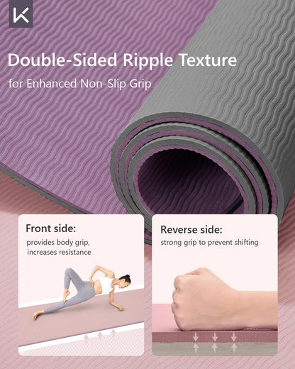 KEEP Yoga Mat 7mm Thick Non Slip - Extra Cushion TPE Exercise Mat for Home Workout & Pilates, Eco Friendly Knee Protection, 72"x24" Large Fitness Mat with Carrying Strap
