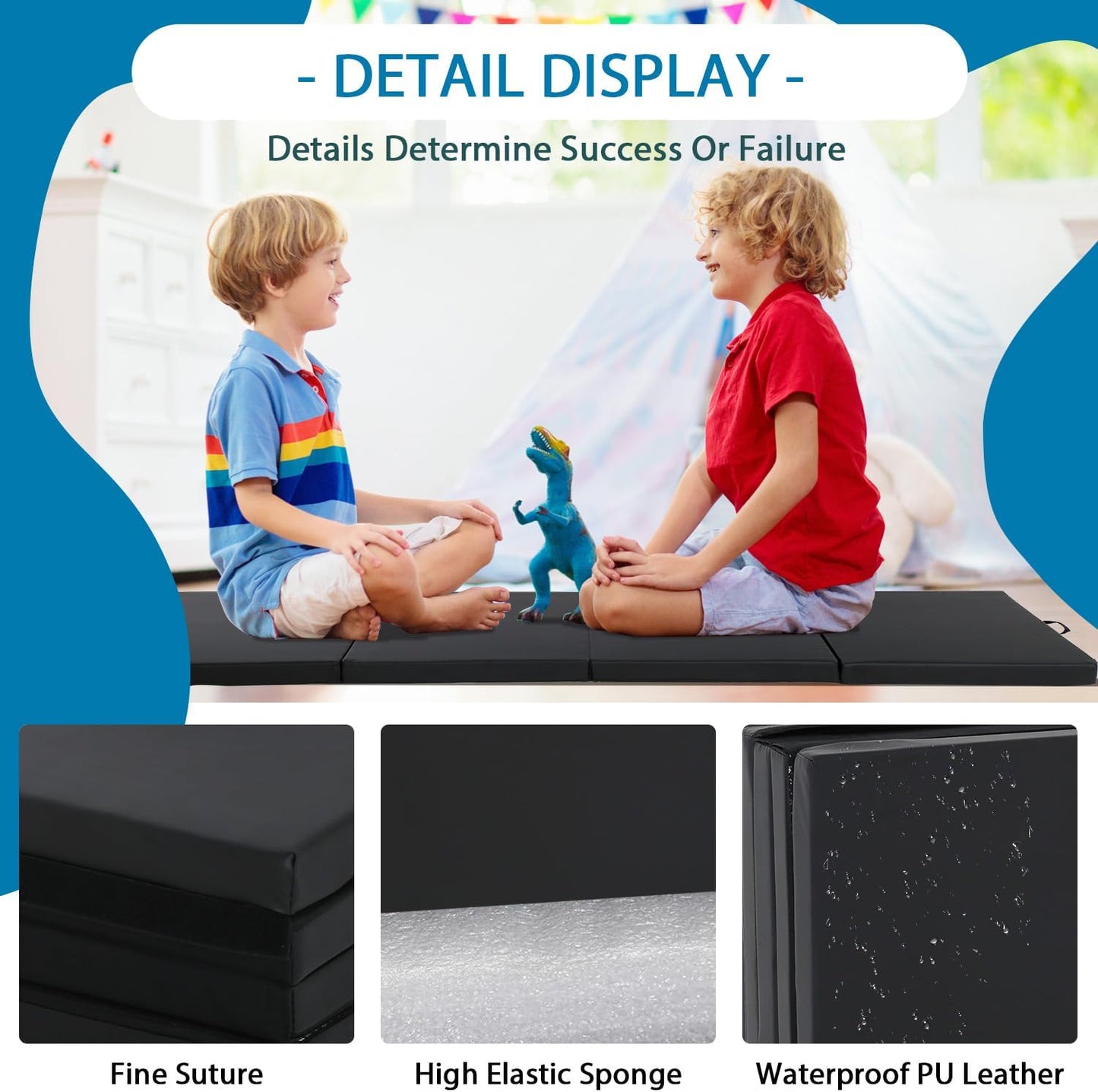 Gymnastics Mat for Tumbling, Folding Tumbling Mat Exercise Mat Gym Mat Tumbling Mats for Kids, Adults, PU Leather Yoga Mat with Carrying Handles