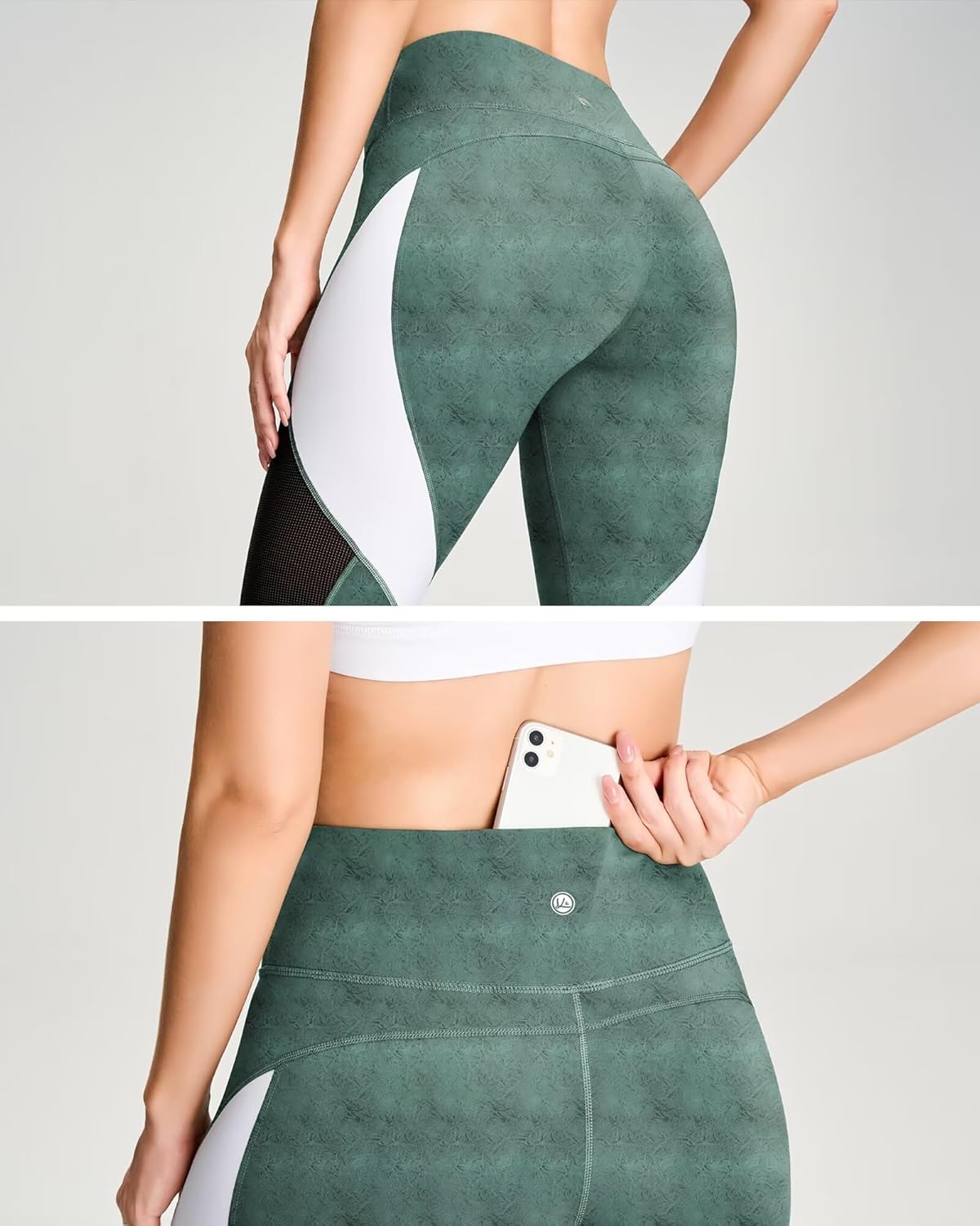 QUEENIEKE Women Yoga Pants Color Blocking Mesh Workout Running Leggings Tights