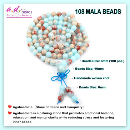 AD Beads 6mm 8mm 108 Prayer Mala Jasper Elastic Bracelet - Handmade Yoga Meditation Healing Power Energy Gifts for Unisex Adult.
