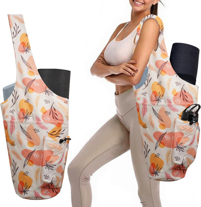 Yoga Mat Bag Carrier for Women Workout Large Waterproof with Zipper Pocket, Keychain and Wide Shoulder Straps