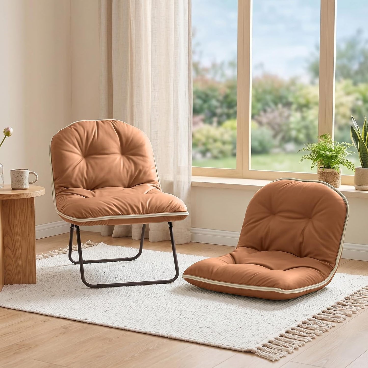 ZonLi Floor Chair for Adults, Adjustable Folding Meditation Chair with Back Support, Cozy Lazy Floor Sofa Chair for Reading Gaming Relaxing, Japandi Lounge Seat for Bedroom Dorm Living Room,Brown