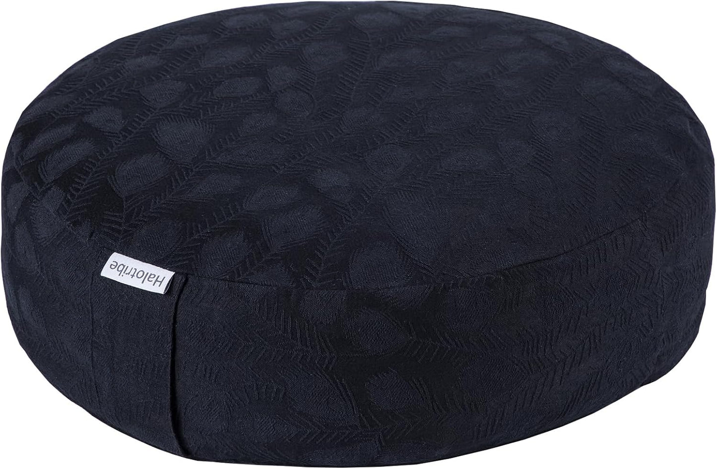 Meditation Cushion, Comfortable Meditation Pillow with Peacock Feather Jacquard Cover. Buckwheat Hull Filled Zafu Floor Pillow 16 * 16 * 5 in