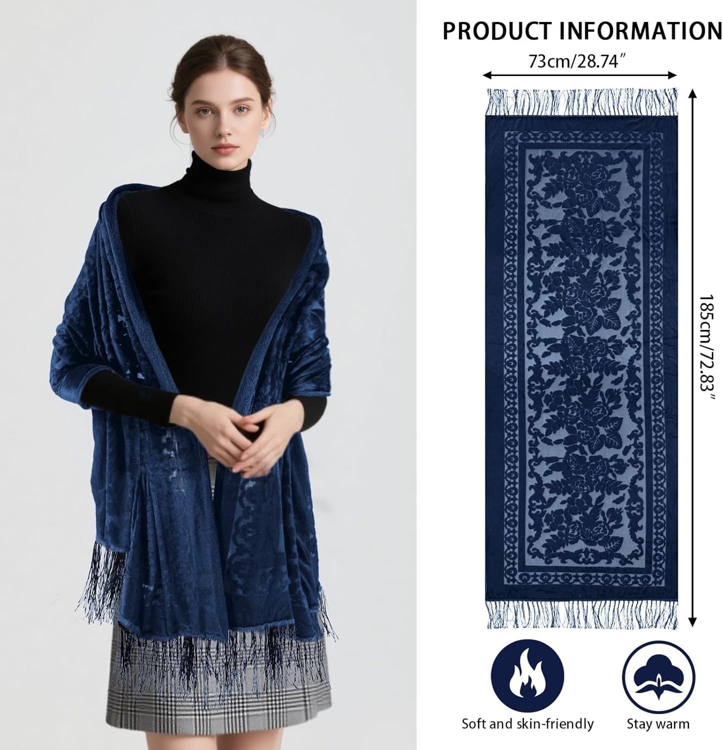 E-Clover Lace Shawl Velvet Scarfs Shawls and Wraps for Evening Dresses Wedding Shawl Wraps for Dress Accessories Winter