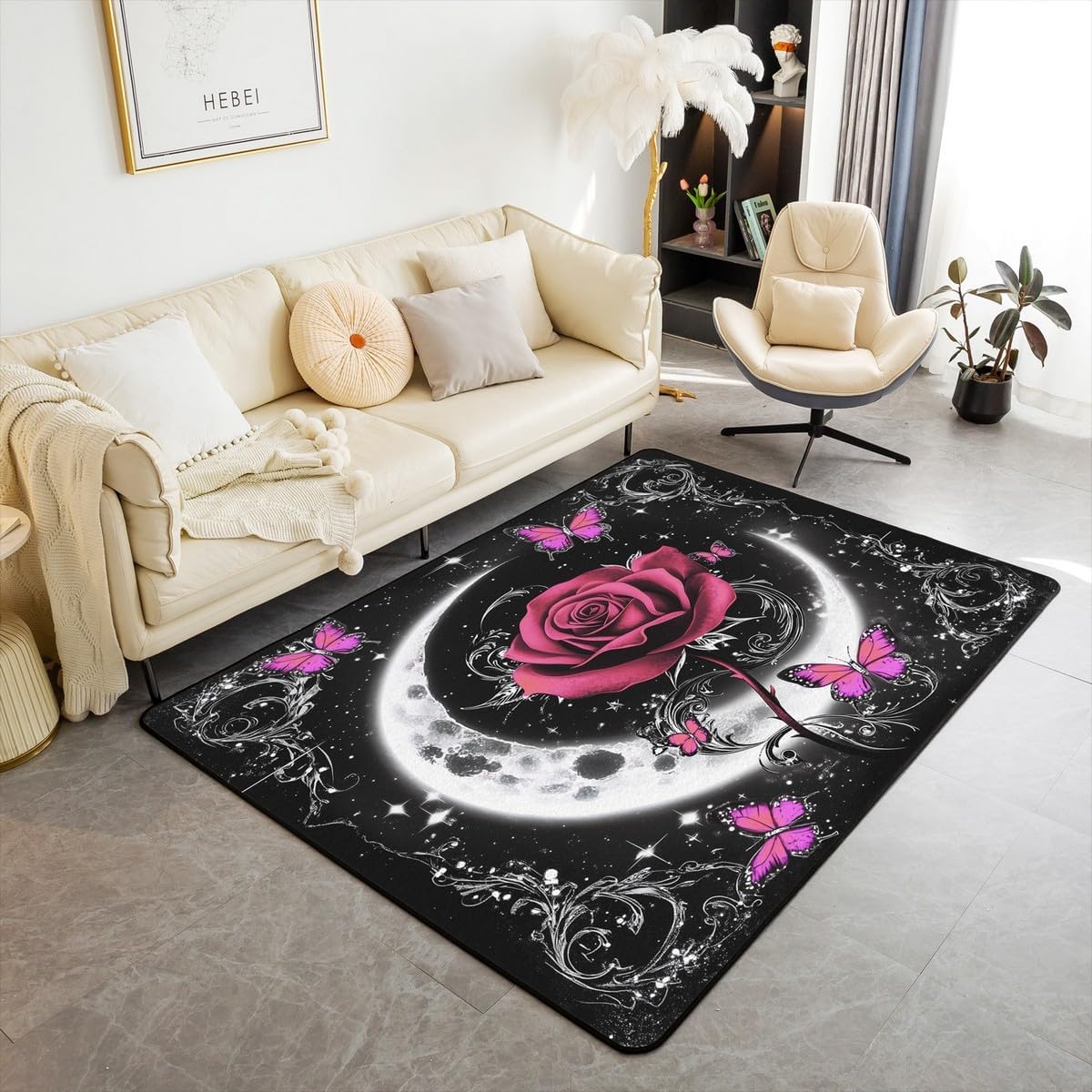 Feelyou Floral Rose Indoor Floor Mat Set,Romantic Blue Rose Rugs for Living Room Bedroom Area Rug 3x5,Boys Girls,Botanical Flower Rose Accent Rug Doormats Floor Mat for All Season