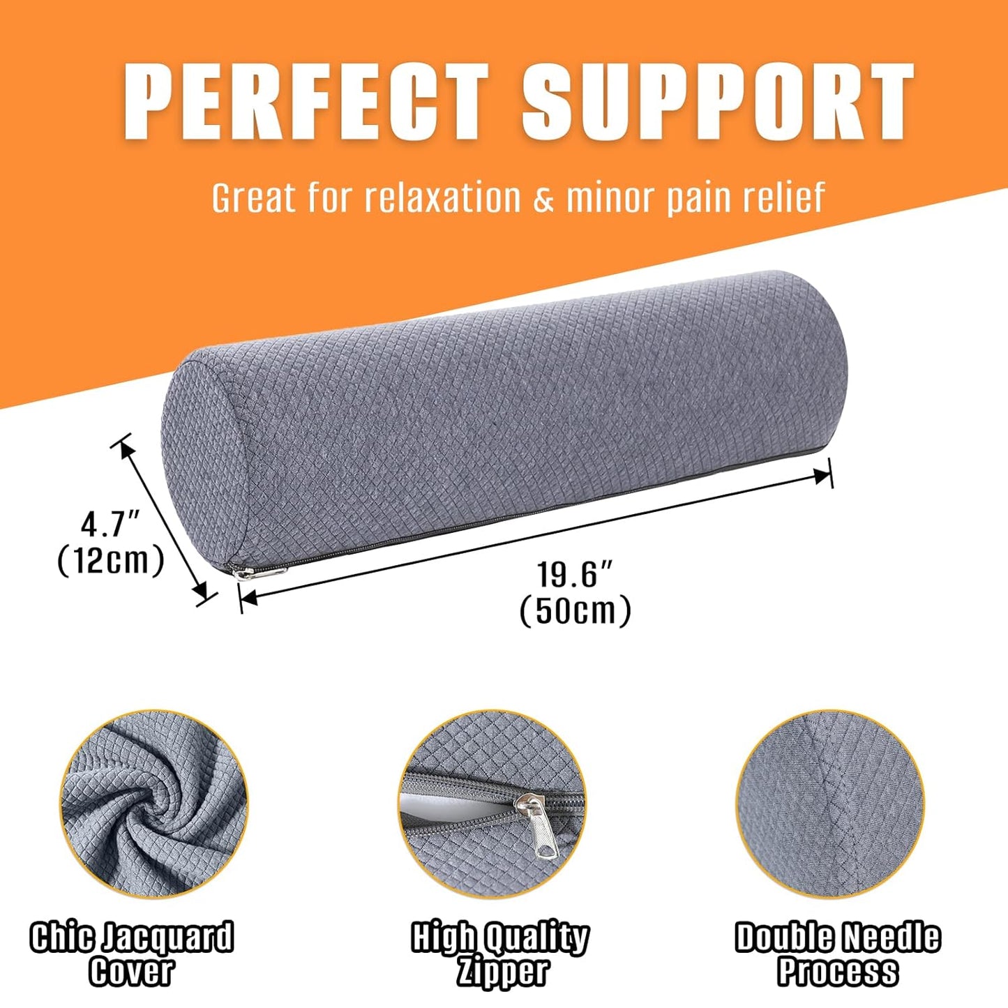 2 Pack Round Massage Table Bolster Pillow Pad, Bolster Pillow, Round Pillows, Suitable for Earthlite Massage Table (Grey, 7.8''x19.6'')