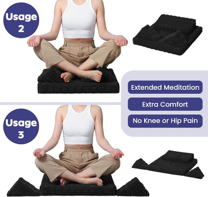 Meditation Cushion Set, Meditation Pillow for Sitting on Floor, Large Yoga Pillow with Knee Support, Washable Zafu Meditation Mat, 3 Shapes Floor Pillow for Adults, Dark Grey