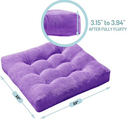 Meditation Floor Pillow Set of 2, Round Large Pillows Seating for Adults, Tufted Corduroy Cushion for Living Room Tatami, Beige 22 Inch