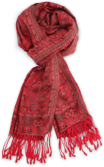 Ciormis Two Tone Silky Paisley Pashmina Shawl Scarf,Soft Women's Rave Jacquard Pashminas Wrap Scarves