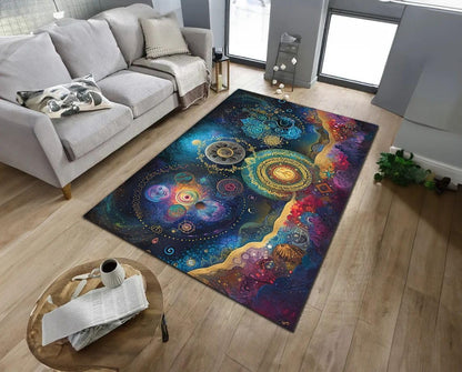 Chakra Round Area Rug, Non-Slip Meditation & Yoga Carpet for Living Room, Meditation Round Area Rugs, Modern Circular Bedroom Rug 57