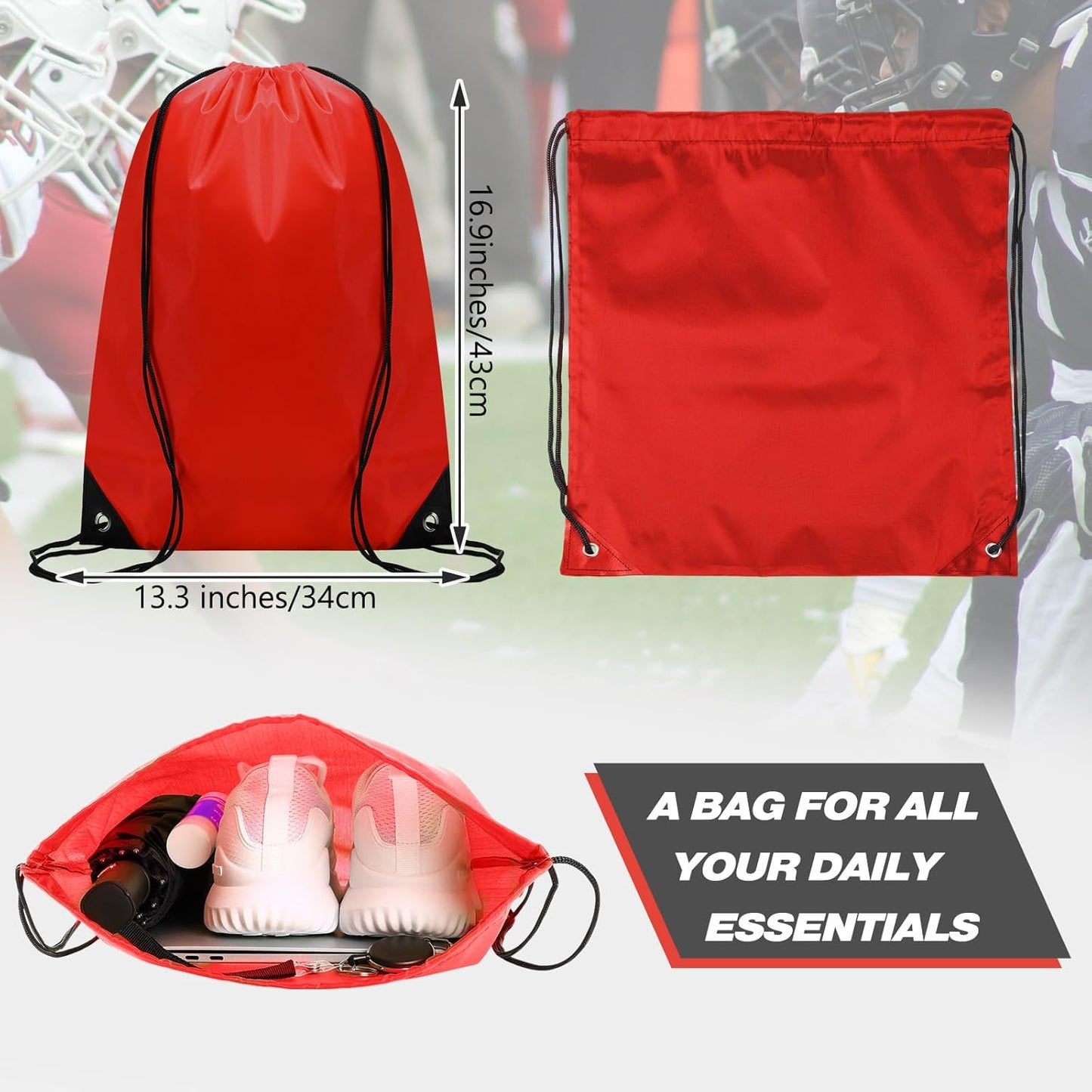 Shappy Drawstring Backpack Bulk Sports Gym Cinch Bag Polyester String Bag for Men Women(10 Colors,100 Pcs)