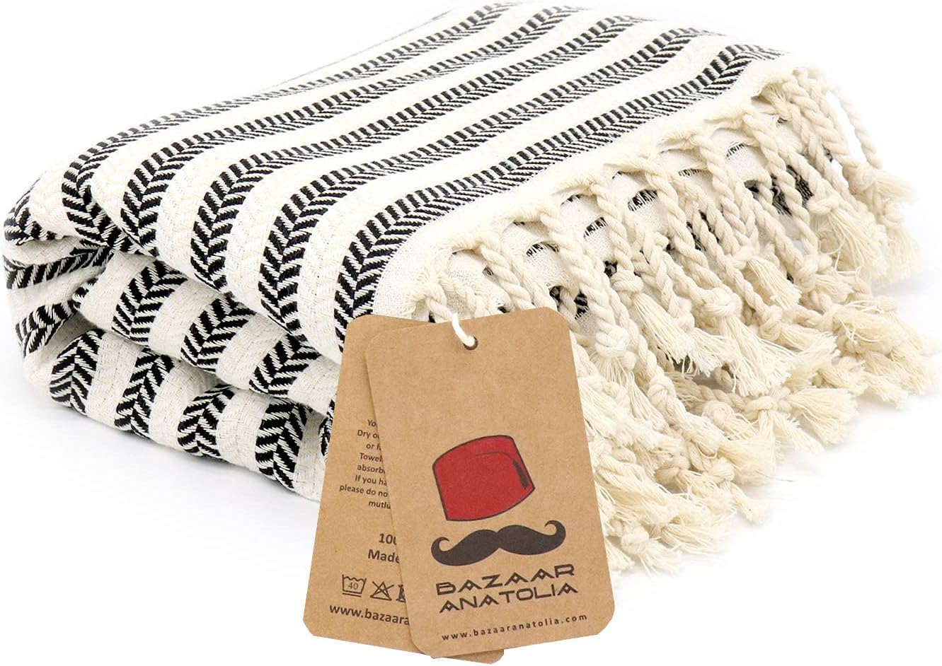 Bazaar Anatolia Turkish Beach Towel – 100% Cotton, Quick Dry, Lightweight and Sand Free – Perfect for Bathroom, Travel, Yoga, Camping, Oversized 71x39 inches - Diamond Black - Colors A