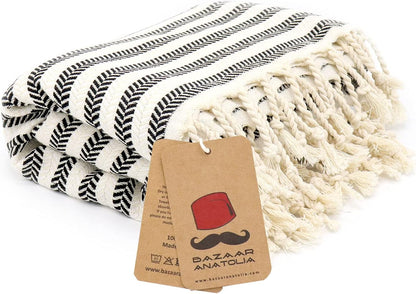 Bazaar Anatolia Turkish Beach Towel – 100% Cotton, Quick Dry, Lightweight and Sand Free – Perfect for Bathroom, Travel, Yoga, Camping, Oversized 71x39 inches - Diamond Black - Colors A