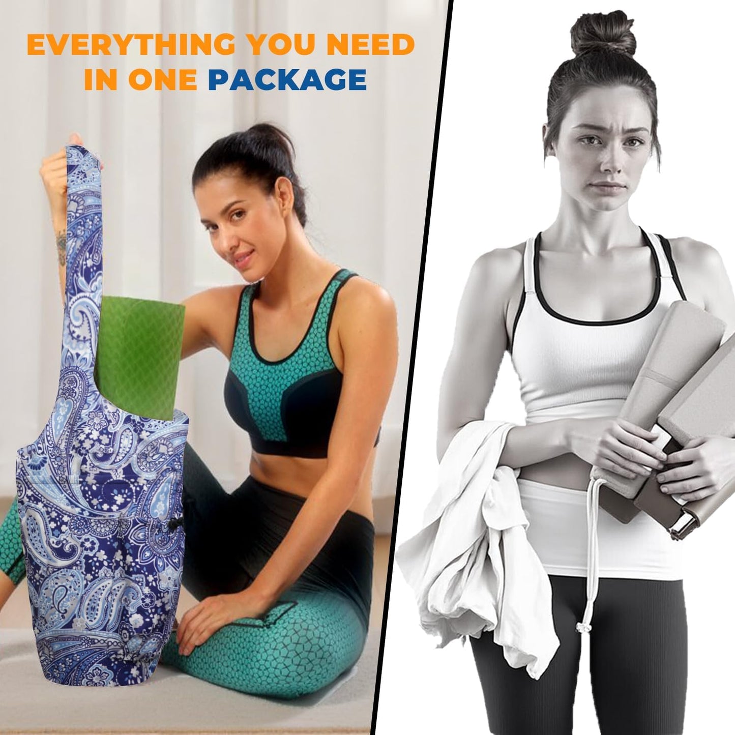 Yoga Mat Bag Carrier for Women Workout Large Waterproof with Zipper Pocket, Keychain and Wide Shoulder Straps