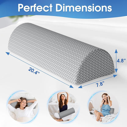 TranquilRelax Knee Pillow for Back Sleeping Memory Foam Half Moon Bolster Pillow for Legs, Under Knee Support, Ankle & Foot Comfort Orthopedic Pillow for Side Sleepers (Grey, 20.4" x 8" x 4.9")
