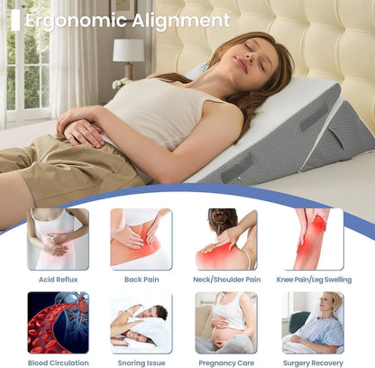 Sasttie Wedge Pillow Set for After Surgery, 2PCS Adjustable Bed Wedge Pillow Headboard with Memory Foam Neck Cushion – for Acid Reflux, Sleeping, Neck & Back Support, Dark Grey