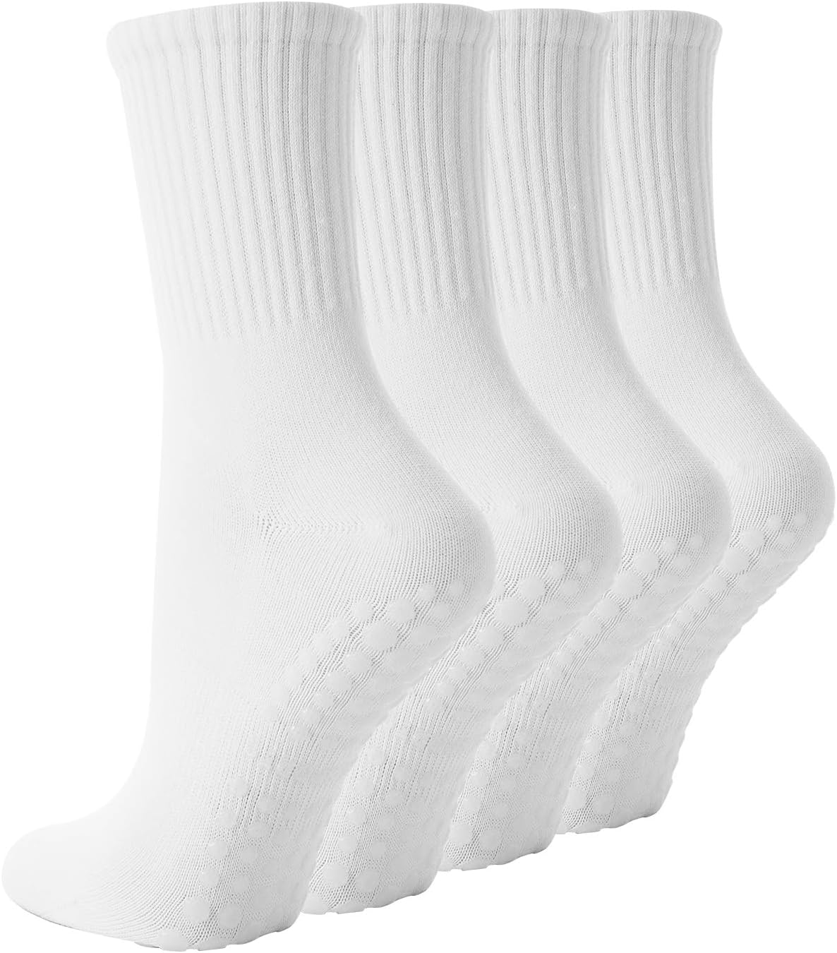 TOAMOUR 4 Pairs Pilates Socks with Grips for Women, Non Slip Yoga Athletic Ballet Barre Dance Workout Crew Socks