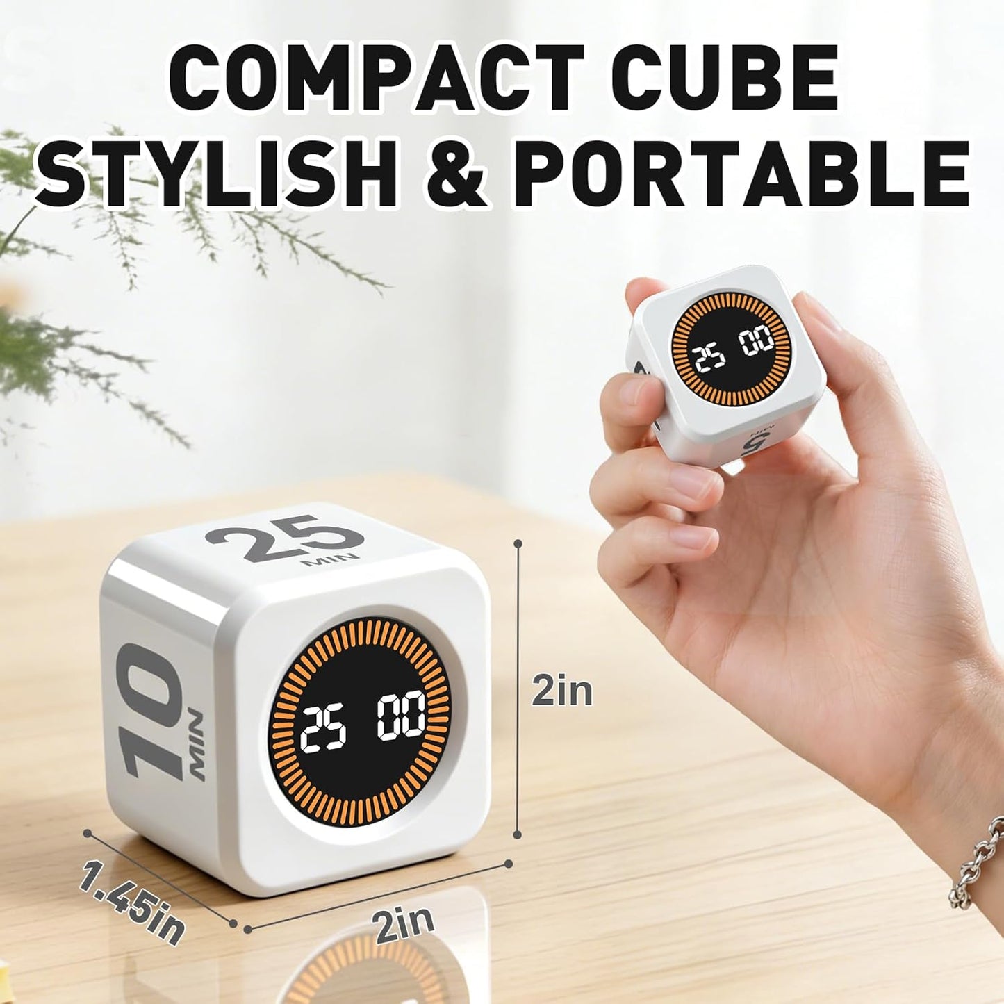 Pomodoro Timer Cube for Productivity — 5/25/10/50 Minutes Preset, Digital Gravity Sensor Desk Visual Timer for ADHD, Silent Mode, Ideal for Office, Study, Kitchen & Kids