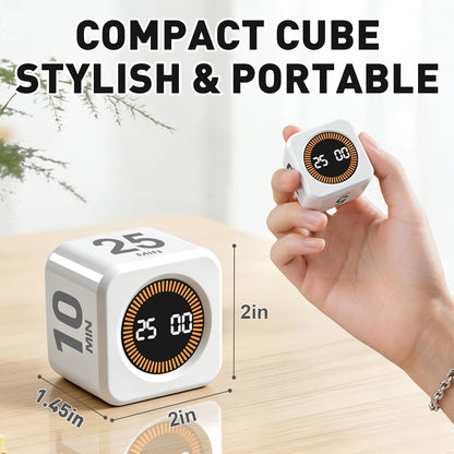 Pomodoro Timer Cube for Productivity — 5/25/10/50 Minutes Preset, Digital Gravity Sensor Desk Visual Timer for ADHD, Silent Mode, Ideal for Office, Study, Kitchen & Kids