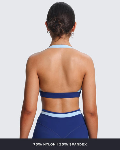 Aoxjox Women's Color Block Halter Workout Sports Bras Fitness Athletic Vanessa Bra Yoga Crop Tank