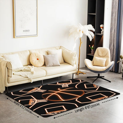 jejeloiu Basketball Living Room Rugs for Bedroom 5x7 Kids Gaming Sports Decor Carpet for Boys Girls Teens Ball Games Area Rug Soft Gift for Basketball Lover Grey and Black Room Decor